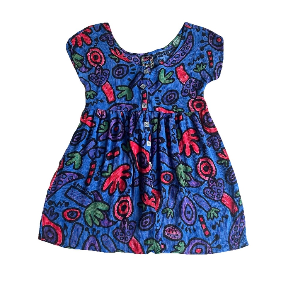 Vintage Big Hed Designs‎ Tunic Medium Bright Artsy Top Buttons